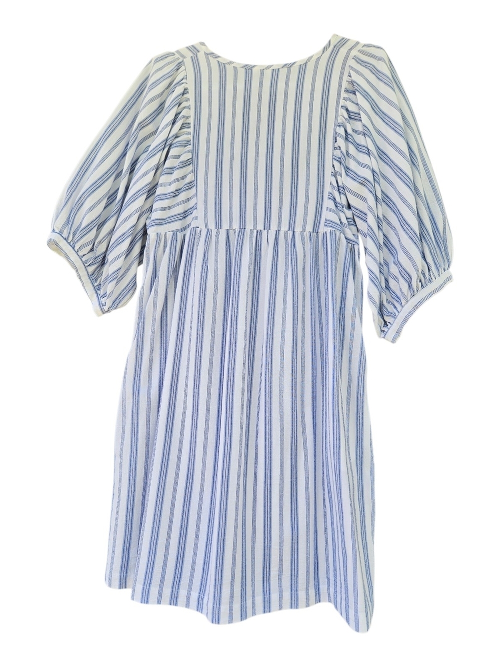 Universal Thread Sz S Blue White Striped Cotton Dress  Puff Sleeve Boho Mini - Picture 6 of 7